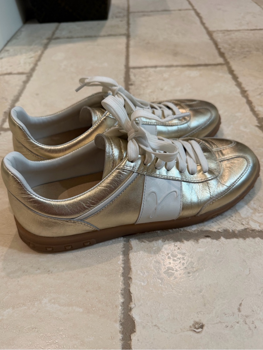 Vaneli Metallic Gold Leather Sneakers with White Accents